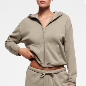 SKIMS Women's  French Terry Shrunken Zip Up Hoodie Jacket Taupe Size Small